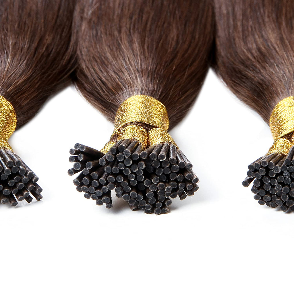 Straight I-Tip Hair Extensions - Medium Brown #4