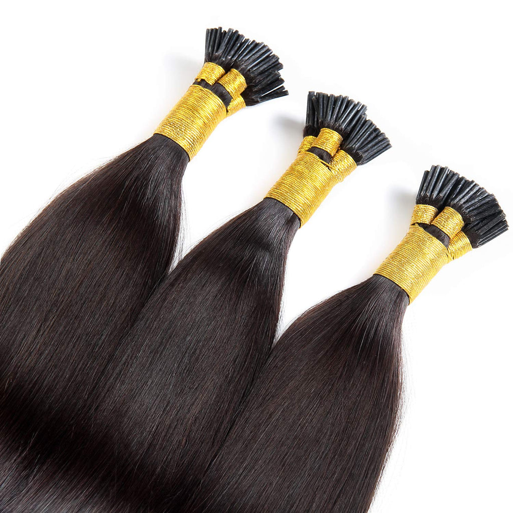 Straight I-Tip Hair Extensions - Black #1B