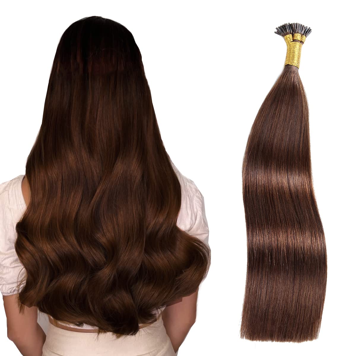 Straight I-Tip Hair Extensions - Medium Brown #4