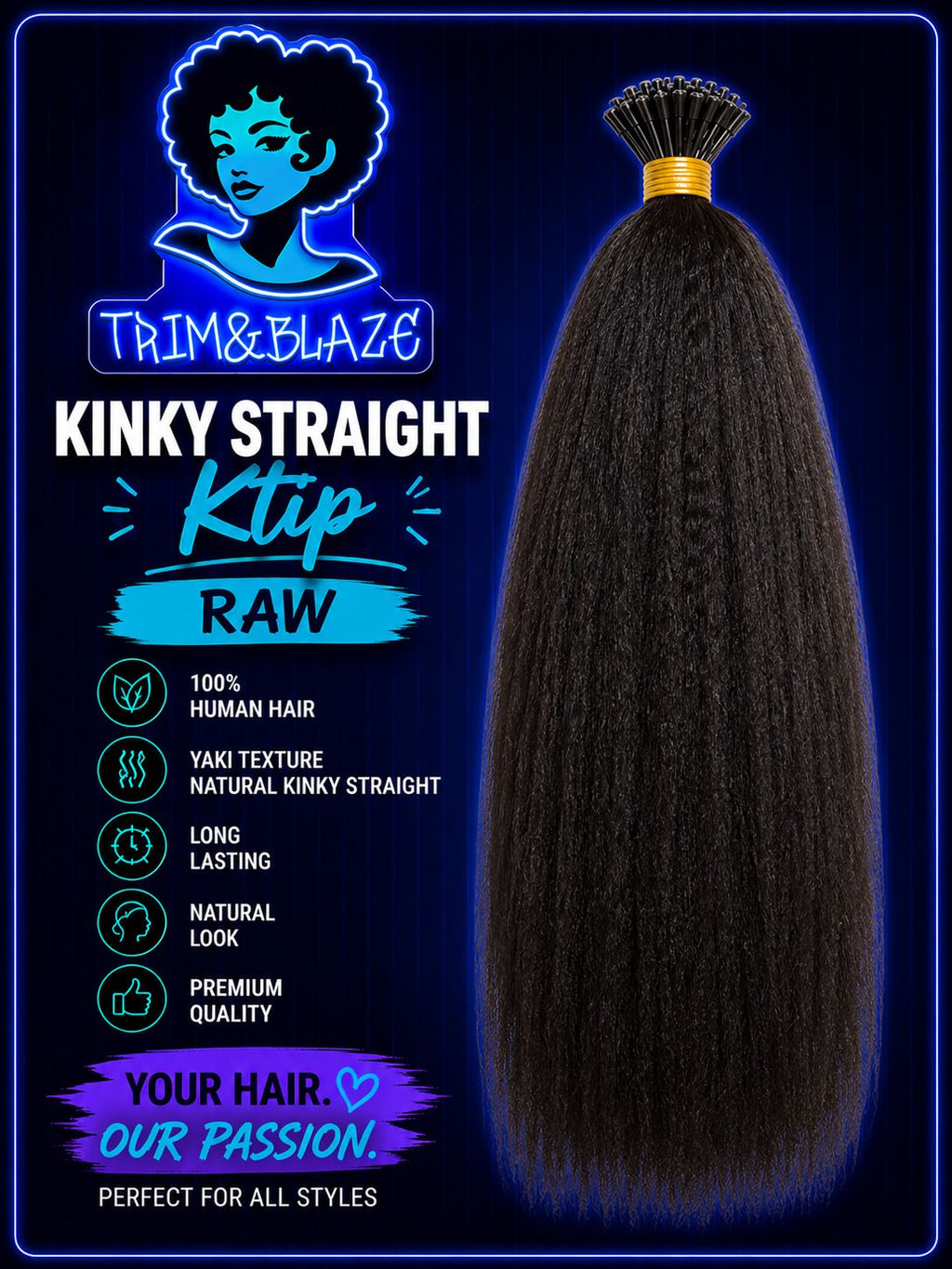 K-Tip Hair Extensions - Kinky Straight